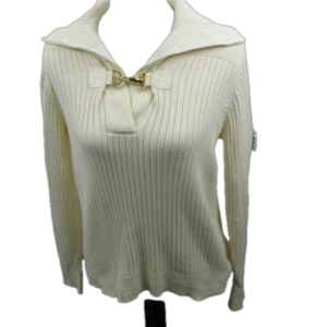 Lauren Ralph Lauren Cream Lobster Clasp Ribbed Long Sleeve Sweater Size Large